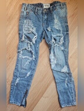 One Teaspoon Trashed Free Birds Distressed Ripped Jeans